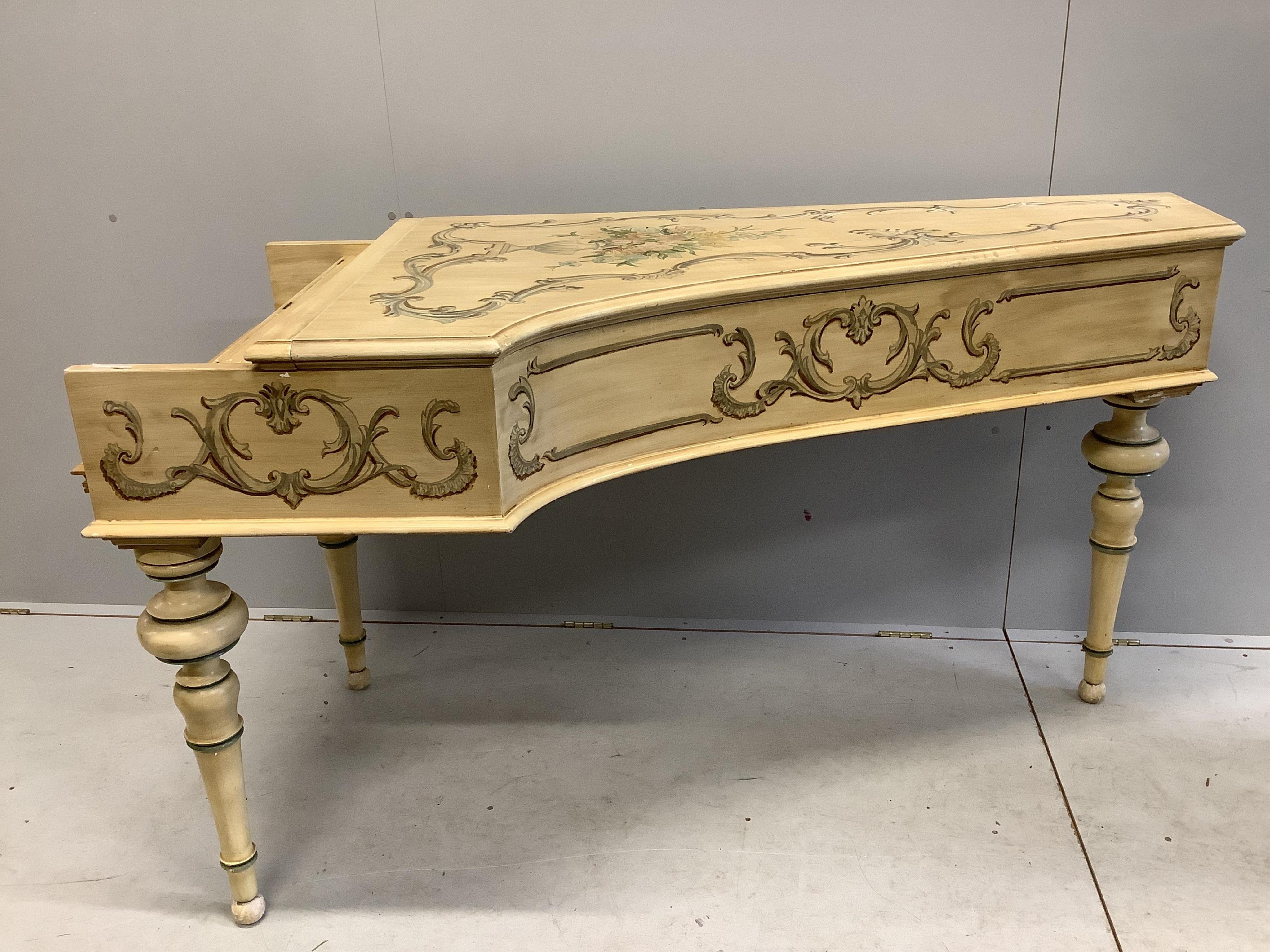 A reproduction painted desk modelled as a grand piano, width 79cm, length 160cm, height 92cm. Condition - fair